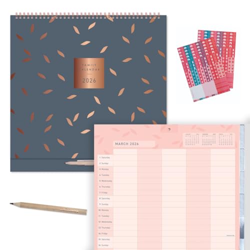 Matilda Myres 2026 Family Calendar | 5 Column Family Wall Planner | Month to View Kitchen Calendar with Stickers, Pocket & Pencil | Wall Organiser 60 x 30cm In Use | Grey