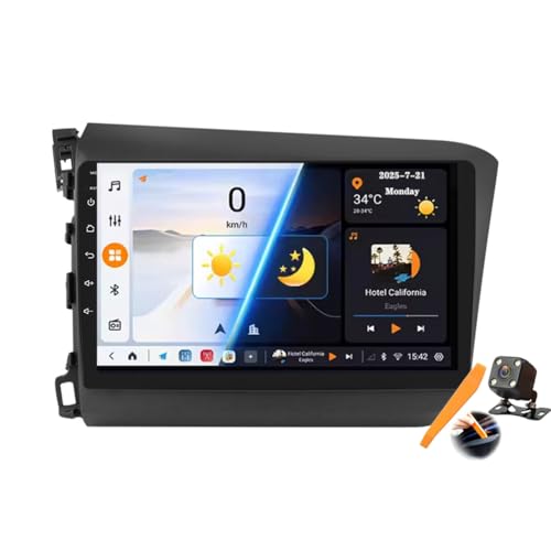 Radio estéreo para Coche Android 15.0 para Honda Civic 2012-2015 con GPS y navegación satelital Pantalla táctil de 9 Pulgadas Reproductor de DVD FM Bluetooth Carplay 4G 5G WiFi DSP SWC