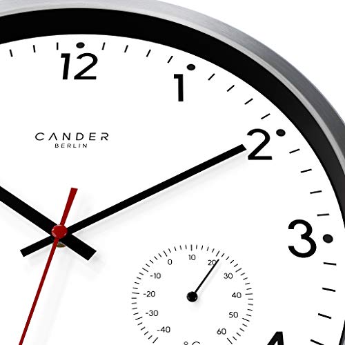 Funk-Wanduhr lautlos Cander Berlin MNU 3330 in Weiß mit Temperaturanzeige