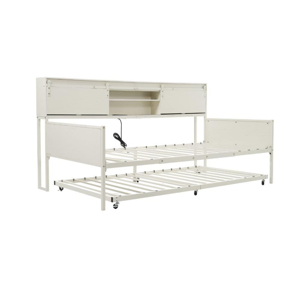 Bunk Bed, For Adults, Children, Bunk Bed, For Adults, Parent/Child Bed, Storage, For Guests, Single Outlet, Sliding Door, Casters, Pipe Bed, Durable, Stylish, Children's Room, Dorm (White)