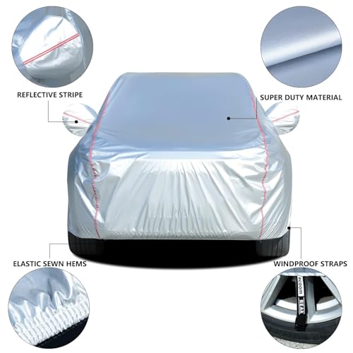 Image of Tecoom Hard Shell Zipper Design Waterproof UV-Proof Windproof Car Cover for All Weather Indoor Outdoor Fit 216-230 Inches Full-Size SUV /Van