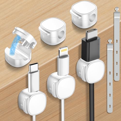 6 Pack,Magnetic Cable Clips & Silicon Cable Ties,[Cable Smooth Adjustable Under Desk...