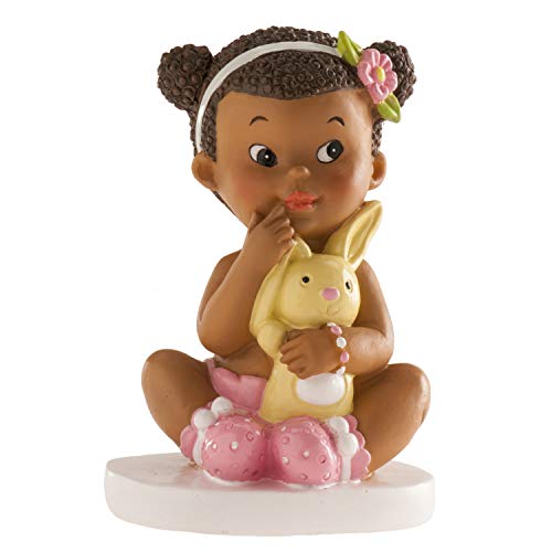 Dekora - 310135 Figurine Gâteau Baptême Fille Assise Avec son Lapin 10cm