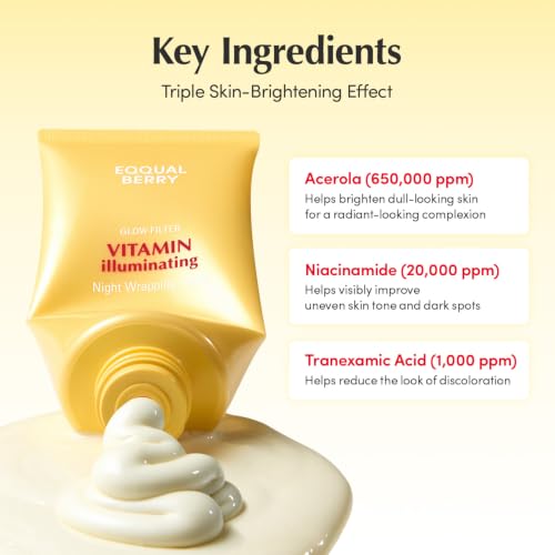 Image of EQQUALBERRY Vitamin Illuminating Night Wrapping Mask | Easy Peel Off Cream Face Mask for Dark Spots | Brightening Overnight Facial Mask for Glowing Glass Skin | Korean Skin Care, 2.53 fl.oz