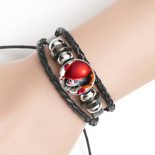Metal Sticker Black Leather Bracelet, Horror Halloween Charm Bracelet3