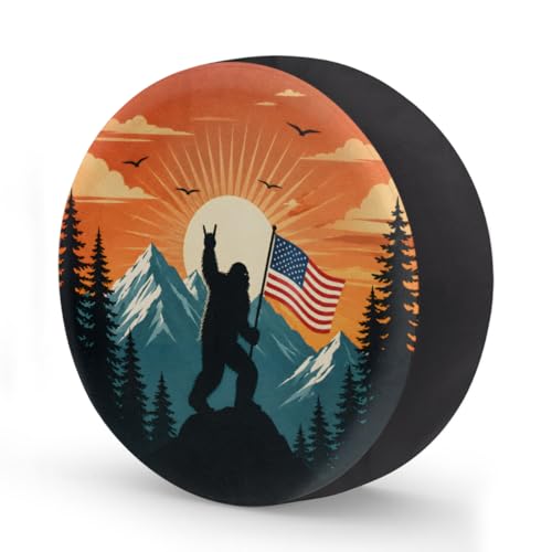 Image of Bigfoot American Flag Spare Tire Cover Wheel Covers Protectors Waterproof Dust-Proof Universal Fit Trailer, RV, SUV and Many Vehicle 17 Inch,C-05