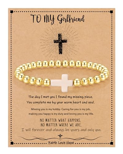 Image of Cross Bracelets for Women, Christian Gifts for Women Stocking Stuffers for Teens Cross Bracelet Imperial Nature Stone Bead Bracelet Confirmation Baptism Gift for Teen Girls Christmas Religious Gift Cathlic Faith Jewelry