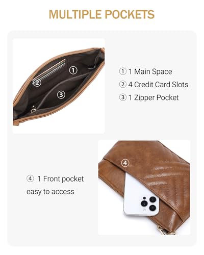 BAVERGE Small Crossbody Bags for Women Leather Wristlet Clutch Mini Purse Wallet with Card Slots 2 Adjustable Shoulder Straps4