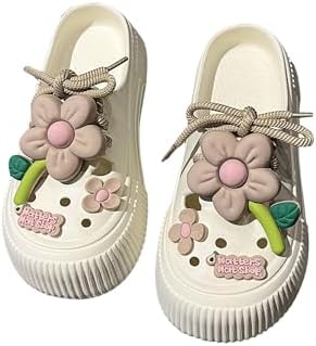 Women’s Platform Slide Sandals with Bow and Flower Charms, Cavernous Upper