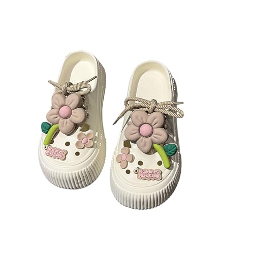 DREAM LAKE Women's Platform Slide Sandals with Flower Charms, Cavernous