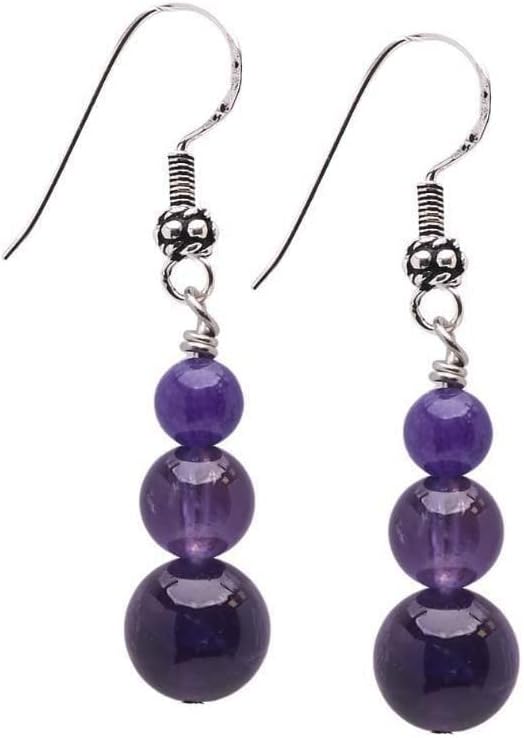 Handmade Women's Natural Gemstone Triple Beads and Sterling Silver Dangle Drop Earrings | Gemstone Beaded Dangle Earrings Gift Ideas for Women, Girls
