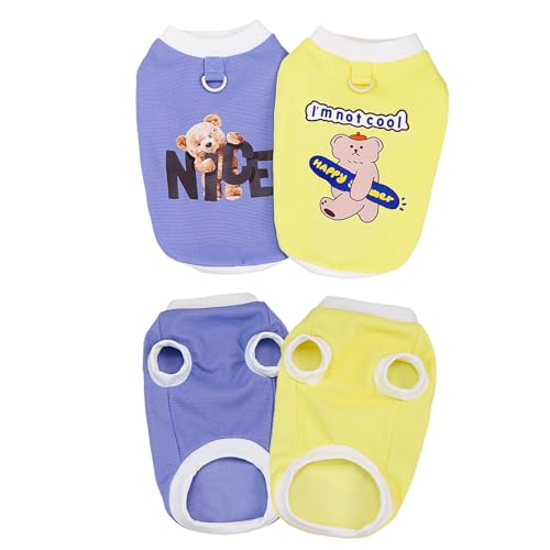 Izefia 2 Pieces Dog Shirts Clothes T Shirt for Small Dog Breathable Bear Pattern Cool Summer Cotton Tank Top Vest Puppy Cat L - Image 3