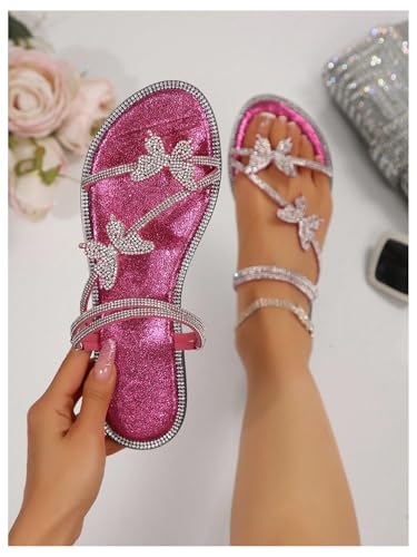 Image of OYOANGLE Women's Silver Rhinestone Sandals Sparkly Dressy Flat Sandals