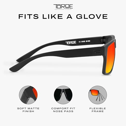 Image of TOROE TR90 Square Frame Grade A Polarized Black Emblem Sunglasses with Anti Reflective Water Repellent Polycarbonate Lenses
