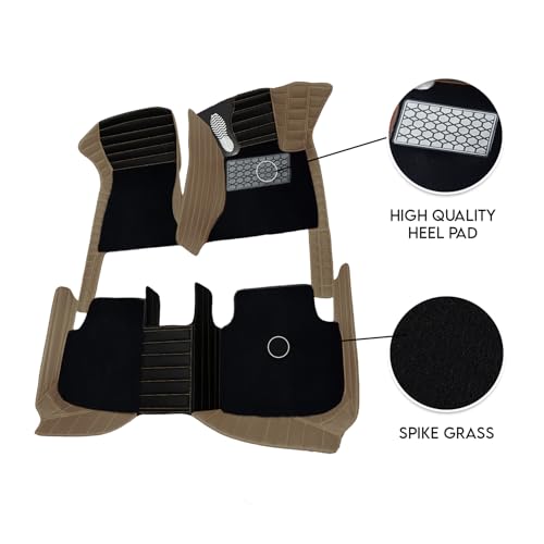 Image of Antiskid Exclusive Combination 9D Car Mat Full Set for Mahindra Thar Manual 2025 | Luxury Leather Dual-Stitch Full Set 9D Car Floor Mat || 100% Waterproof ||Color: Black Sunrise-Tan