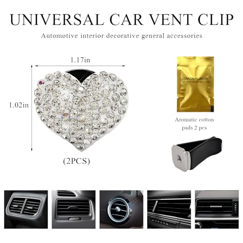 Image of Wevdn 2 PCS Bling Car Air Vent Clip, Crystal Heart Car Air Fresheners Diffuser Vent Clip, Rhinestone Air Conditioning Outlet Clip For Women Girls, Interior Decor Car Accessories (Heart, White)
