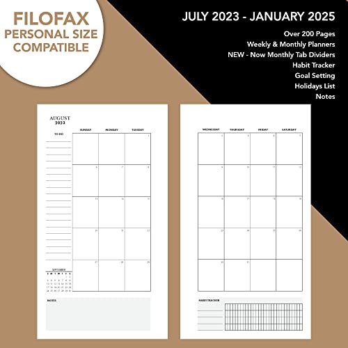 2023/24 Personal Size Calendar Planner Inserts - Ivory Color - Thick Monthly & Weekly Calendar Refill For 6-Ring Binder Planner, Compatible With Filofax - 95Mm X 170Mm Or 3.75″ X 6.75" - To Jan 2025 #TOP3