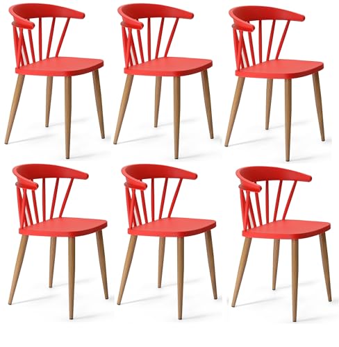 Image of Finch Fox Scandinavian Stylish & Modern Furniture Plastic Living Room Dining Chairs for Cafeteria Seating, Side, Kitchen, Restaurants, Hotels in Red Color (Set of 6)