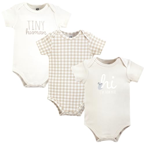 Image of Hudson Baby Unisex Baby Cotton Bodysuits, New Here, 6-9 Months
