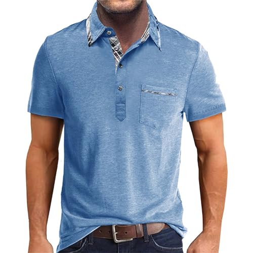 Polo para hombre, manga corta, transpirable, polo de tenis, golf, verano, con tira de botones, camiseta deportiva de corte regular, camiseta de golf con bolsillo en el pecho, camiseta de manga corta