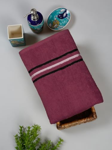 Image of Cortina 480 GSM Ultra Soft, Super Absorbent, Antibacterial Treatment, 100% Cotton Large Bath Towel, 70 cms x 140 cms, (Maroon /Beige, Set of 2)