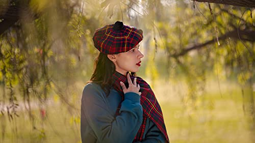 Image of Scottish Tam O' Shanter Hat Tartan Bonnet Pom Pom Wool Flat Cap One Size