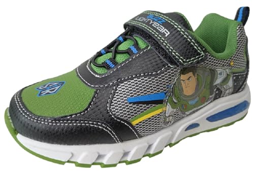 Disney Boy's Toy Story Woody Buzz Lightyear Light Up Sneakers (Black/Green, Numeric_9)