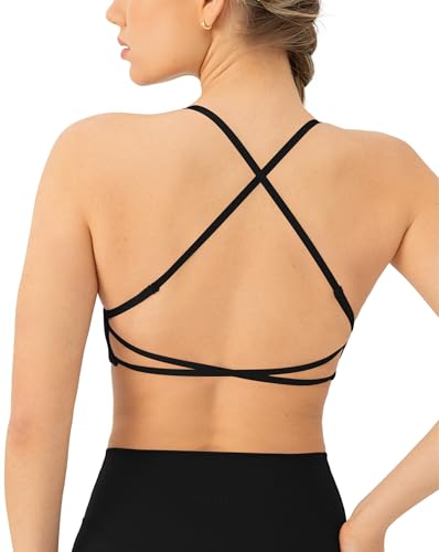 PAVOI ACTIVE Open Back Strappy Yoga Workout Bras for Women - Low Support Criss-Cross Sports Gym Bra Removable Pads - FlexFlow
