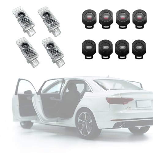 VZG Door Lights Logo Projector for Au Di Car Door Lights Logo,Fits A1 A3 A4 A5 A6 A7 A8 Q3 Q5 Q7 Q8 R8 TT A4L A6L Series Vehicles,Ultra-Brights LED Welcome Light Puddle Lights(4Pack with 4 Logo Chips)