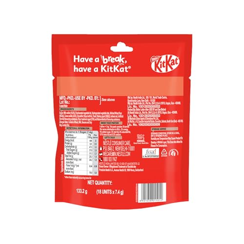 Image of KIT KAT Minis, Choco Coated Wafer Bar, Share Bag, Miniature Pouch, 18 X 7.4 gm | 133.2 g /118.4 g (weight may vary)