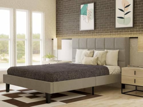 Image of Wooden Modern Upholstered King Size Bed for Bedroom | Wooden Double Bed Without Storage | Platform Cot Upholstered Bed with Upholstery Fabric | Engineered Wood | 6.5 x 6 Ft | Grey