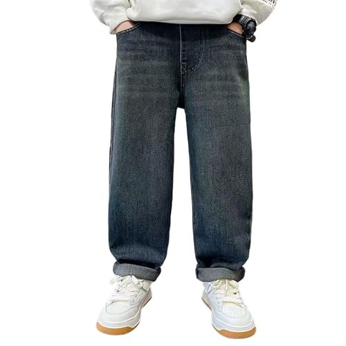 Boys Straight Leg Jeans Casual Baggy Denim Pants Y2K Streetwear Elastic Waist Trouser Fall Winter Jeans with Pockets