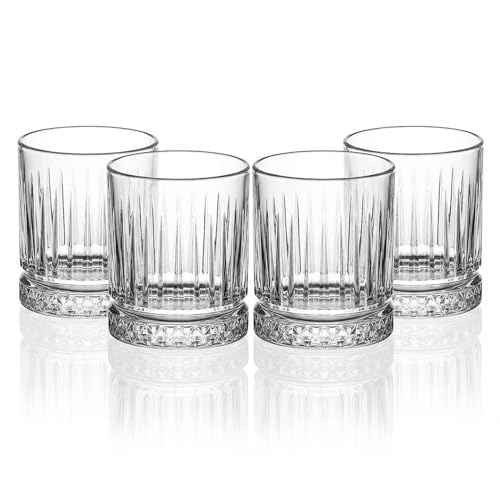 Der-Porzellan-Laden by Pasabahce Elysia Whisky Gläser 355ml, 12er Set, Whiskygläser aus Kristallglas, Facettenschliff, spülmaschinengeeignet