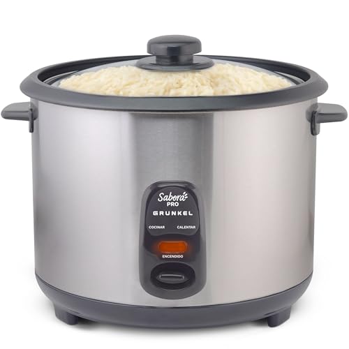 Grunkel Arrocera y Vaporera RC-L Funciones para cocinar arroz, legumbres y verduras olla extraíble antiadherente con tapa y cuchara