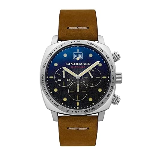 Herren-Armbanduhr Spinnaker Hull Chronograph Datum, rundes Gehäuse, Edelstahl, schwarzes Zifferblatt, braunes Lederarmband SP-5068-01
