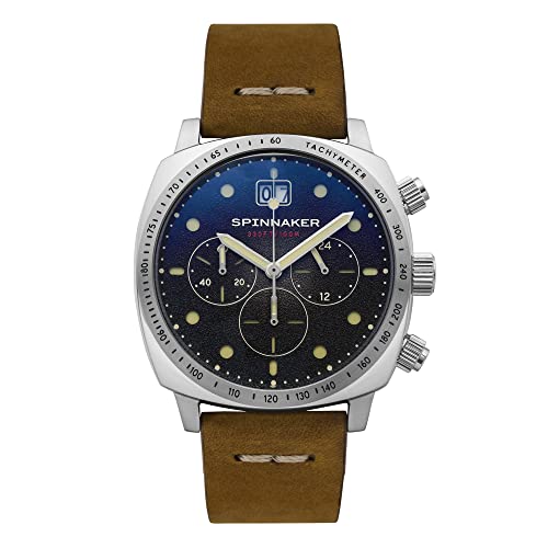 Spinnaker Herren 42mm Hull Chronograph Fumee Black Meca-Quartz Watch mit echtem Lederband SP-5068-01