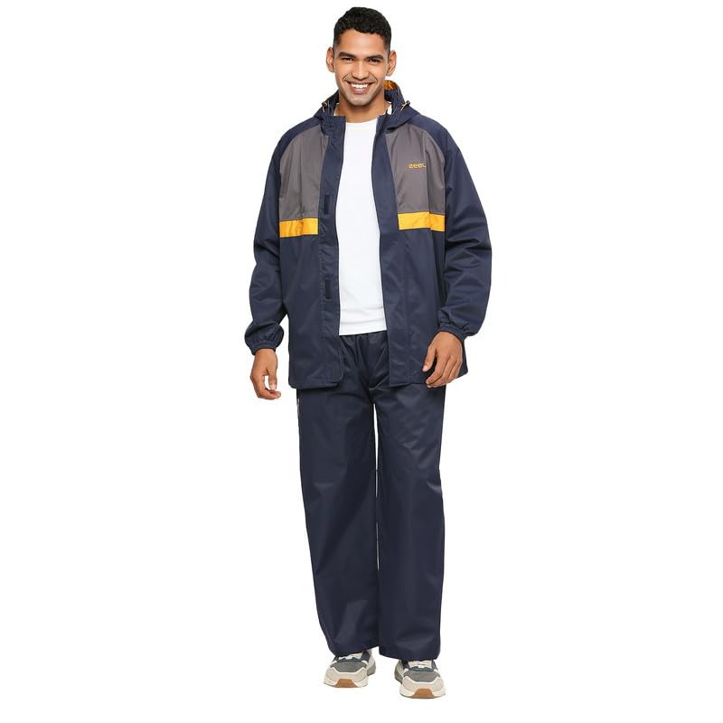 Image of ZEEL Rain Coat for Men Waterproof for Bike Riders with Adjustable Hood and Pocket,Waterproof Raincoat with Polyester Jacket,Pants,ZT103