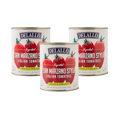 DeLallo San Marzano Style Whole Peeled Tomatoes, 28 Ounce Can, 3 Pack, Non-GMO, Italian Plum Tomatoes Packed in Rich Puree