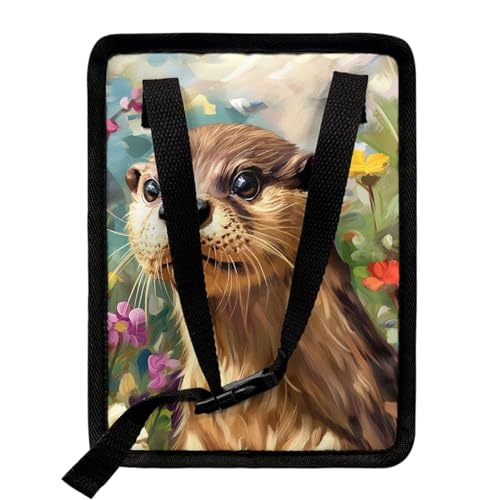 Image of Talayituse Otter Daisy Print Car Trash Bin, Large Size Auto Trash Can Adjustable Portable Garbage Can with Lid, Vehicle Hanging Bag for Headrest Front Back Seat