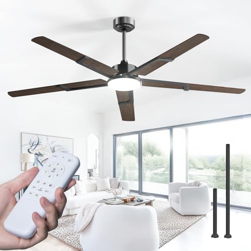Image of Amico Ceiling Fans with Lights and Remote, 62 Inch Walnut Indoor /Outdoor Ceiling Fan with 6 Speed, Reversible DC Motor, 3CCT, Dimmable, Noiseless modern ceiling fan for Bedroom, Living Room, Patio