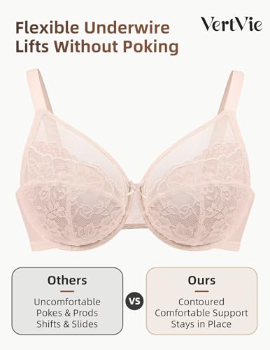 Image of Vertvie Minimizer Bra for Women Underwire Full Coverage | Supportive for Heavy Breasts, Unlined Soft Lace, Lightweight, Comfortable, Adjustable, Flattering for Plus Size Everyday Wear