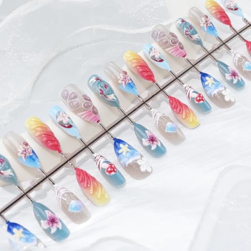 Beach Press on Nails - Medium Almond French Tip Design