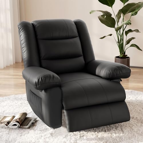 Hamlody Fauteuil Relaxant, Fauteuil De Salon Inclinable Rembourré en Cuir Synthétique avec Repose-Pieds Et Dossier Réglables Manuellement pour Salon Maison...