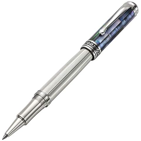 Xezo Maestro Solid 925 Sterling Silver and Black Mother of Pearl All Handcrafted and Serialized Fine Rollerball Pen. Platinum Plated. No Two Alike Cover