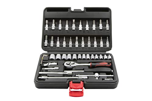 LTI by Krino 64230008 Professionele koffer, set 46 stuks, doppen en inzetstukken 1/4 inch - gereedschapskist van thermisch gevormde kunststof. zwart.