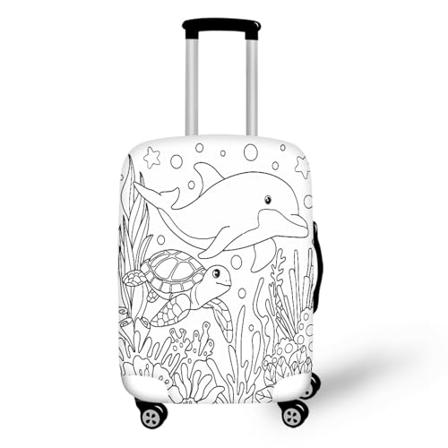 Color in Kids Luggage Covers for Suitcase Ages 6-8 8-10 DIY Coloring Dolphin Luggage Covers for Boys with 8 Pcs Marker, Kawaii3