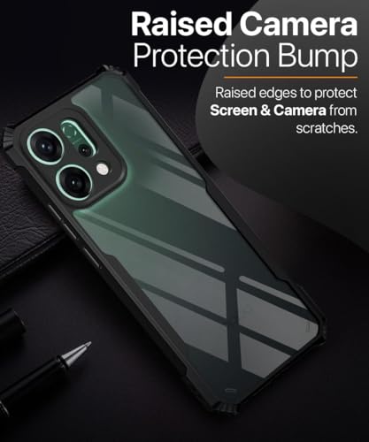 Image of AIBEX Compatible for Oppo Reno 14 5G Mobile Back Case Cover, Crystal-Clear Shockproof Bumper with Camera Guard | 360 Hybrid Protection (TPU+PC) | Anti-Yellow, Slim Transparent - Black