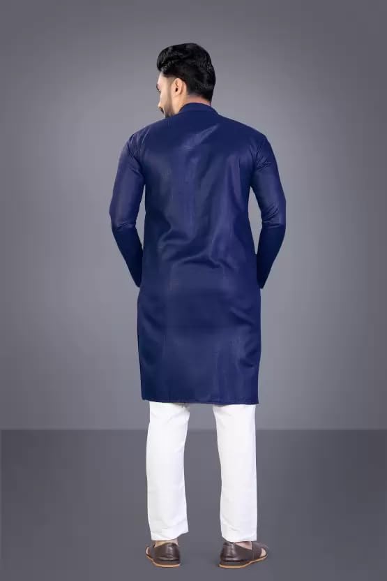 Image of weltpocket Men's Cotton Blend Solid Straight Kurta Pyjama