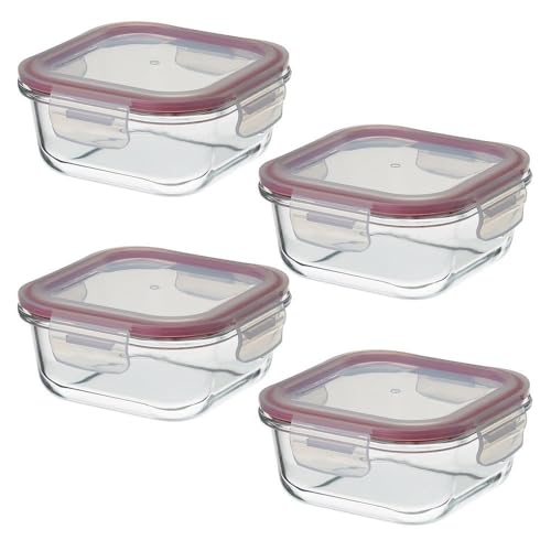 CASASELECCION - Set Tapers de Cristal para Conservar Alimentos. Tupper cristal hermético (recipientes y tapas transparentes). Aptos para lavavajillas, microondas, horno y congelador (Set 4, 530 ml)