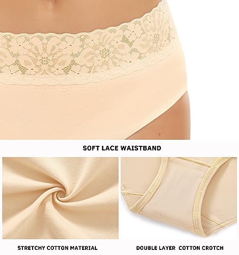 Image of RHYFF Womens Underwear Cotton Bikini Panties Lace Soft Hipster Panty Ladies Stretch Full Briefs 5 Pack